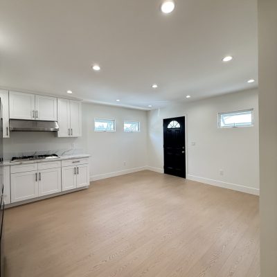 Finished ADU interior living space with recessed lighting
