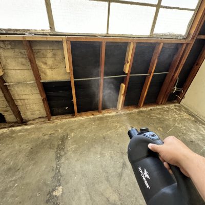 Restoration and repair work in progress on a damaged home